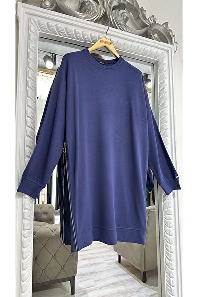 Invee İNVEE 7047 Fermuar Detaylı İki İplik Tunik - İndigo