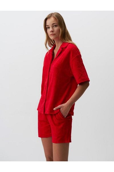 Jimmy Key Red Normal Waist Patterned Knitted Shorts