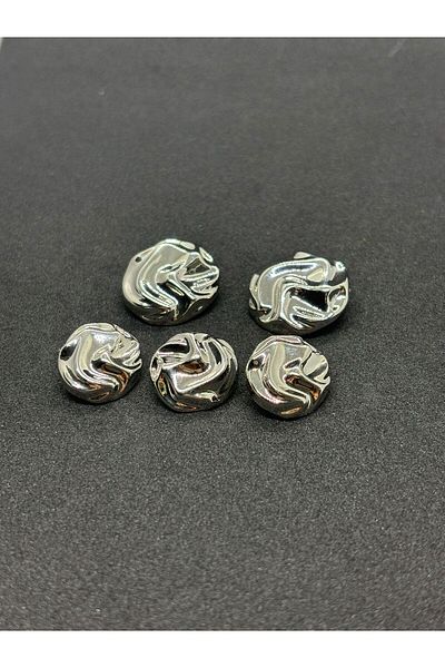 BEİLYS COSMETİCS & ACCESSORY Special Design Rope Detail Silver Button Set 5 Pieces (2 Large 3 Small)