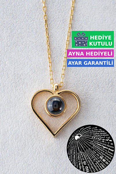 Jewelmim Yüz 100 Dilde Seni Seviyorum Yazan 18 Ayar Sarı Altın Kaplama 925 Ay...