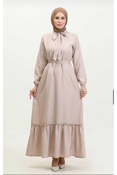 Freeista Beige Hijab Summer Pompom Dress Wide Fit