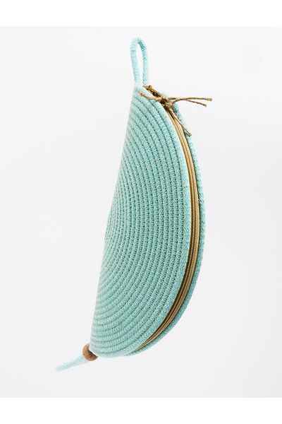 Jimmy Key Mint Green Bead Detailed Straw Clutch Bag