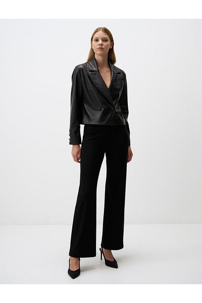 Jimmy Key Jachetă neagră de piele scurtă, slim fit