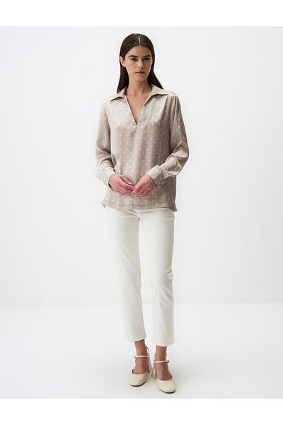 Jimmy Key Mink Polo Neck Long Sleeve Satin Blouse