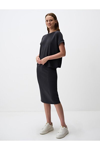 Jimmy Key Fusta midi de bază cu talie normală neagră