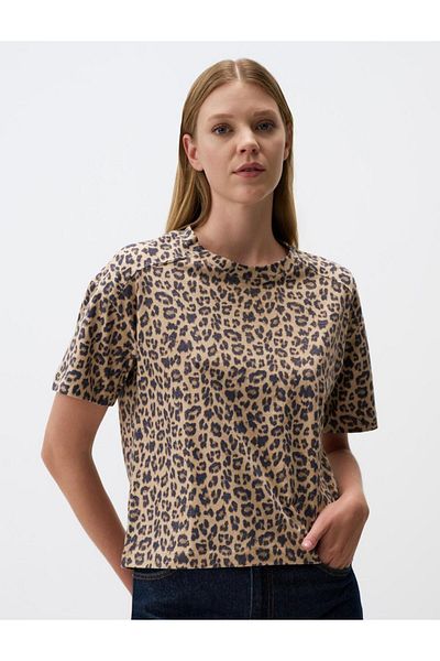 Jimmy Key Brown Crew Neck Leopard Print Blouse