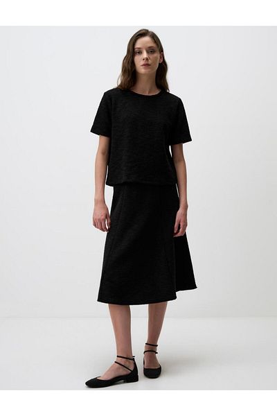 Jimmy Key Black High Waist Relaxed Fit Knitted Midi Skirt