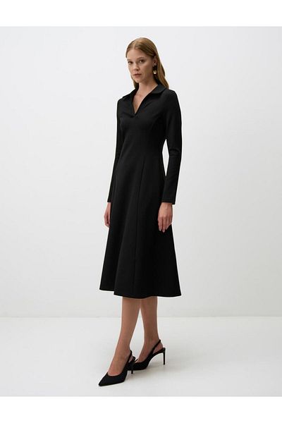 Jimmy Key Black Straight Cut Polo Neck Knitted Dress