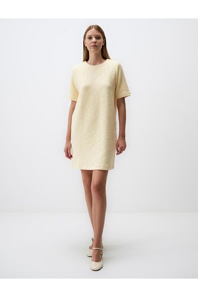 Jimmy Key Light Yellow Round Neck Short Sleeve Mini Dress