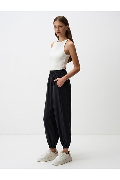 Jimmy Key Black Elastic Waist Skinny Trousers with Pockets