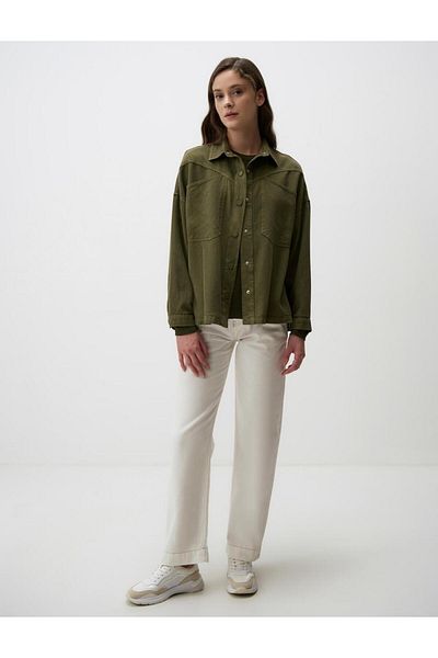 Jimmy Key Khaki Loose Fitting Long Denim Jacket