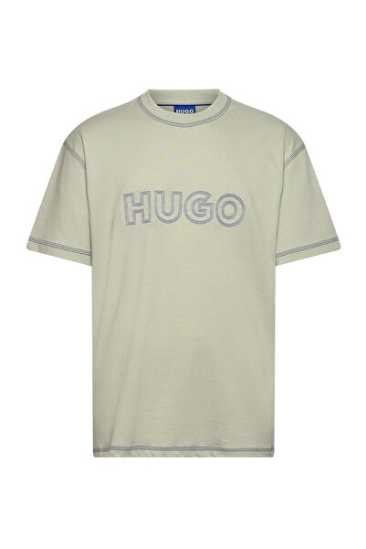 HUGO Men's Ecru T-Shirt - Crew Neck, Short Sleeve, Relaxed Fit 50521686 -121