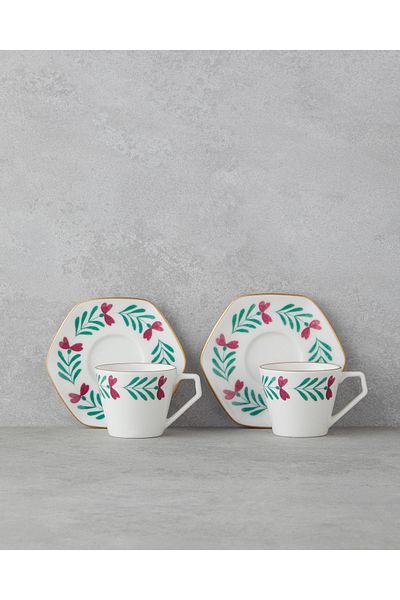 English Home Anna Bone Porcelain 2-Person 80ml Colorful Coffee Cup Set - 4 Pieces