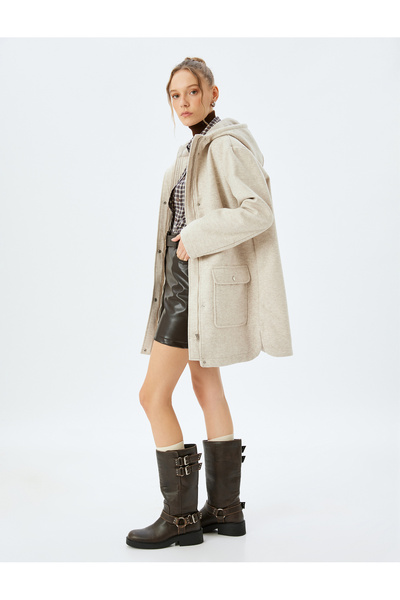 Koton Beige Women's Faux Fur Coat