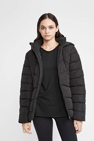 DeFacto DeFactoFit - Αδιάβροχο S εφαρμοστό Φουσκωτό Παλτό, ΜΑΥΡΟ με τσέπες με φερμουάρ