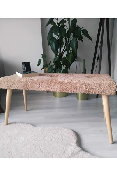 BEYLERBEYİ Ahşap Ayaklı Handmade Geniş Oturum  Krem welsoft Kumaş Pofidik Puf bench ,ayak ucu uzatmalık,berjer