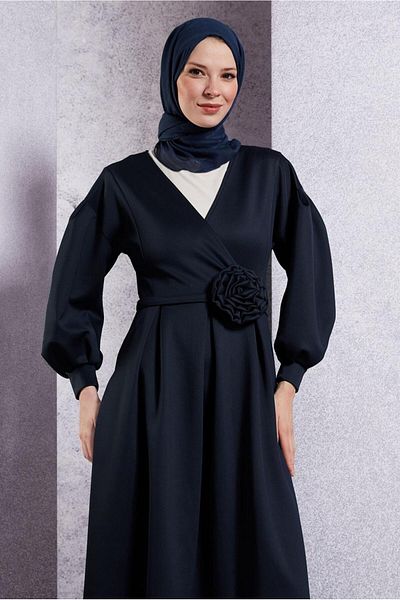 TRENDTESETTÜR Γυναικείο φόρεμα Navy Blue Belt με λεπτομέρειες - T 6183