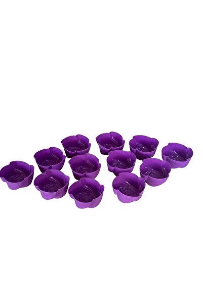 PİNK ROSE Bybirgül Mor 12 Li Silikon Mini Gül Kek Kalıbı,muffin Kalıbı, Airfryer kalıbı -12 Adet