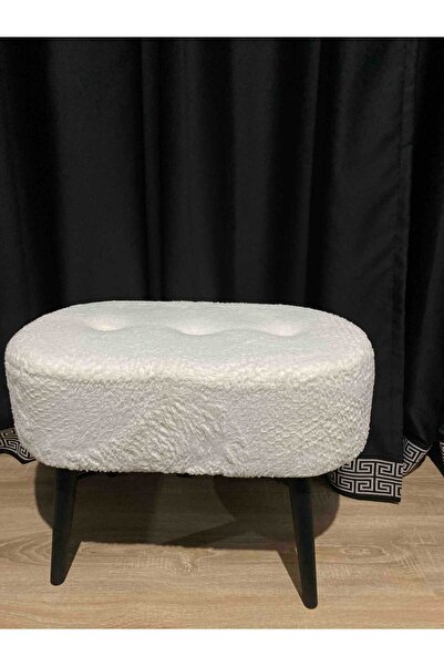 BEYLERBEYİ Gürgen Ahşap Ayak welsoft Kumaş Oval Pufidik Puf Bench Tabure Sand...