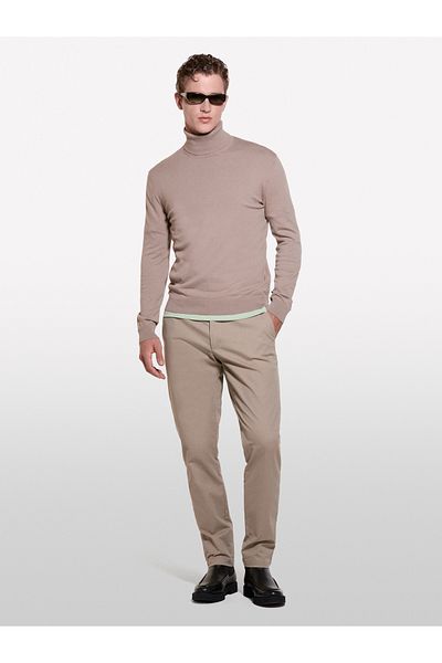 Sisley Ανδρικό παντελόνι Chino σε ανοιχτό καφέ βαμβακερό μεικτό στενό κομμένο
