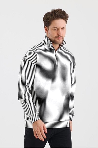 ALEXANDERGARDI Hanorac confort cu dungi cu fermoar cu guler ridicat - UNI-00247