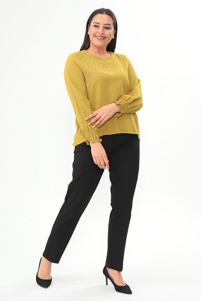 SERTUĞ Trend42Plus Plus Size Sleeve Gips Oil Green Blouse