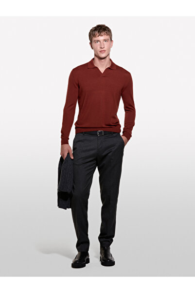 Sisley Ανδρικό μπλουζάκι με μακρυμάνικο γιακά πόλο από μάλλινο μείγμα κανονικής εφαρμογής