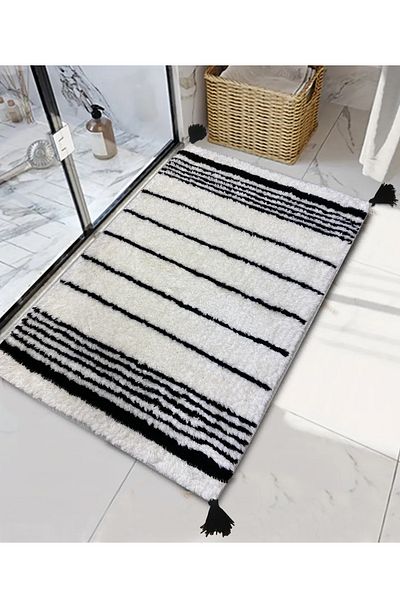 Chilai Home Λευκό 60x100 εκ. Βαμβακερό χαλάκι μπάνιου με φούντα