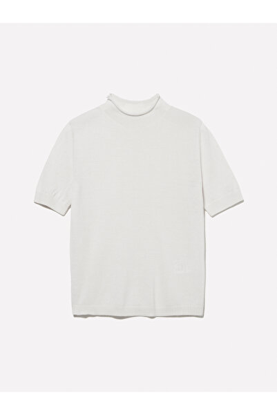 Sisley Women's Beige Wool Blended Half Sleeve Turtleneck Sweater