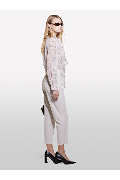 Sisley Women's Champagne Wool Blended Front Pleated Regular Waist Pants