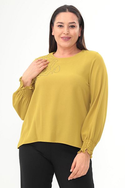 SERTUĞ Trend42Plus Plus Size Sleeve Gips Oil Green Blouse