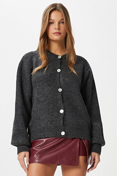 Ritnice Γυναικεία πλεκτή ζακέτα Demi Basic Soft Texture Anthracite Basic