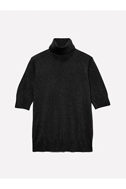 Sisley Pulover de damă din amestec de lână neagră cu mâneci trei sferturi