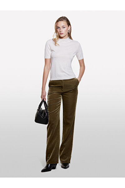 Sisley Women's Beige Wool Blended Half Sleeve Turtleneck Sweater