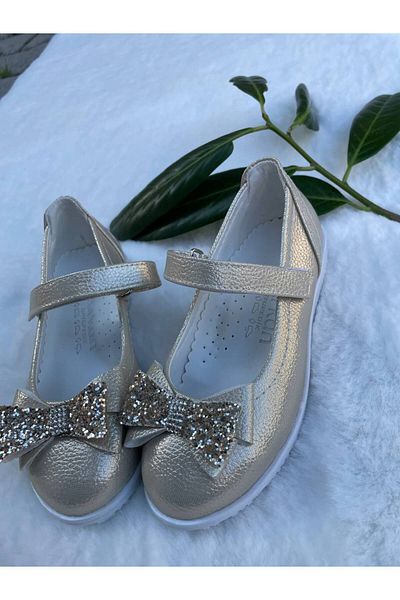 SAYUKER SHOP Gold Color Gold Glitter Butterfly Bow Children's Orthopedic Party Shoes
