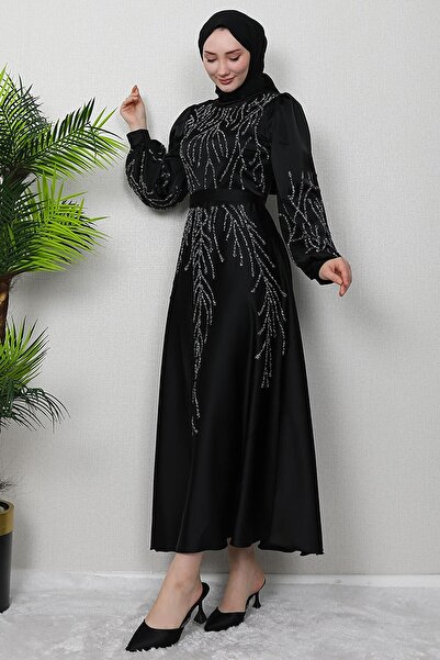 GİYZAMİLA Μαύρο βραδινό φόρεμα - Λεπτομέρεια από τον ιδρώτα και την πέτρα