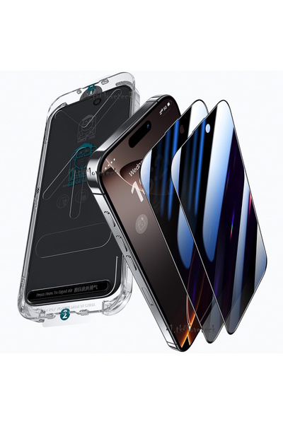 m.tk moveteck İphone 16 Pro Max Ekran Koruyucu Hayalet Cam Uygulama Aparatlı X-Grade Gorilla Glas MAKE IT Privacy