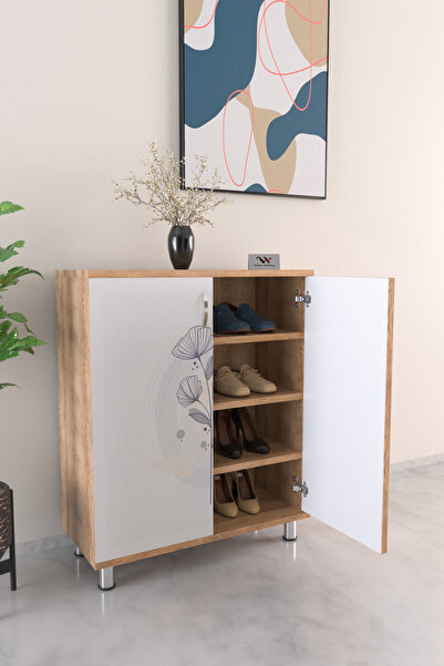 Hediyeler Kapında Bouquet 4 Raflı Ayakkabılık Antre Hol Çok Amaçlı Ayakkabı Dolabı Ahşap