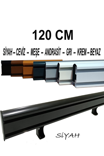 PERDE Mix 120 Cm Siyah Dekoratif Perde Ray Kornişi Alüminyum 2 Kanallı