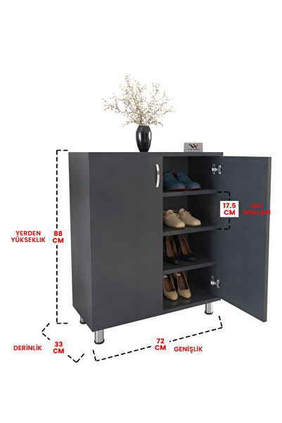 Victor Vallery 4 Raflı 2 Kapaklı Ayakkabı Dolabı Antre Hol Çok Amaçlı Ayakkabılık Antrasit