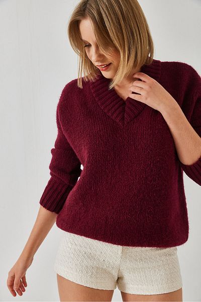 Bianco Lucci Women's V-Neck Knitwear Sweater 20247532