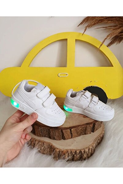 ebulduk نموذج حذاء رياضي فيلكرو أبيض مضيء للأطفال