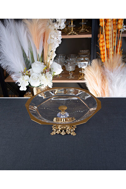 ARGKRİSTAL Pasabahçe Gold Detailed Metal Legs Sixty Plate Large Size