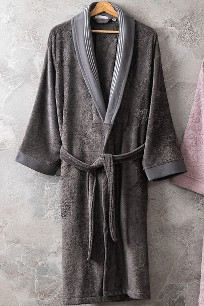 Altınbaşak Set halate de baie de familie Rena Gris-Plum Bamboo Bumbac