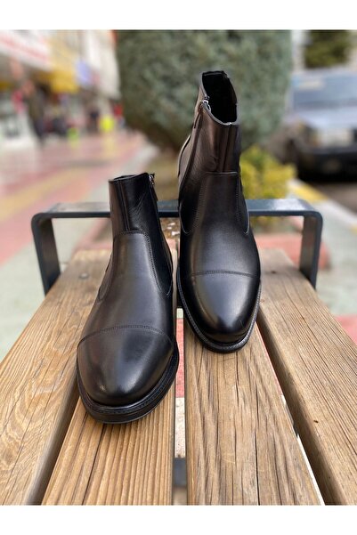 Fosco 3169 Siyah Renk Sıcak Astar Kaymaz Taban Hakiki Deri Erkek Bot