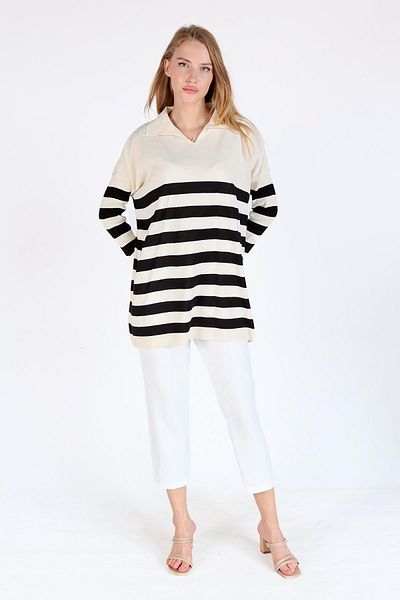Rays Ecru Polo Neck Striped Tunic 5340