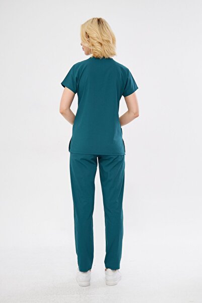 Class Üniforma Petrol Yeşili Likralı Unisex Yarasa Kol Doktor Ve Hemşire Forması Scrubs Cerrahi Hastane Üniforması