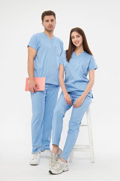 Class Üniforma Unisex Baby Blue Lycra Scrubs με μανίκια - Στολή Νοσοκομείου Τζέρσεϊ γιατρού και νοσοκόμας