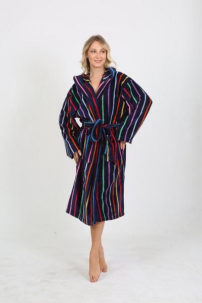 Homelover Λευκή ριγέ κουκούλα 100% βαμβακερό γυναικείο μπουρνούζι - Υψηλής απορρόφησης Ultra Luxury