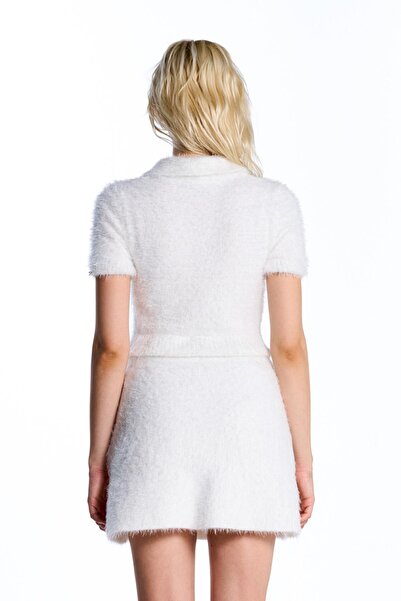 SHERIN Ecru Polo Neck Short Sleeve Knitwear Sweater